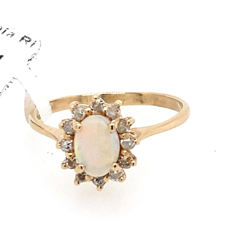 14k Yellow Gold Diamond & Opal Ring