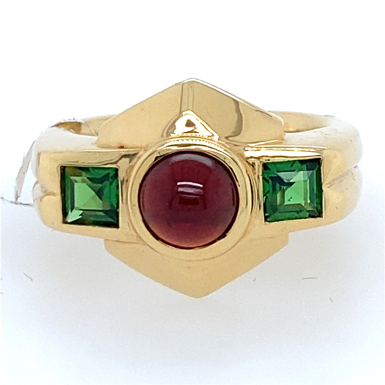 18k Yellow Gold Emerald & Garnet Ring