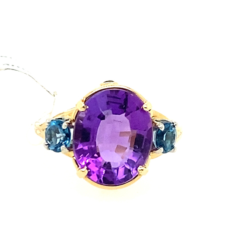 14k Yellow Gold Blue Topaz & Amethyst Ring