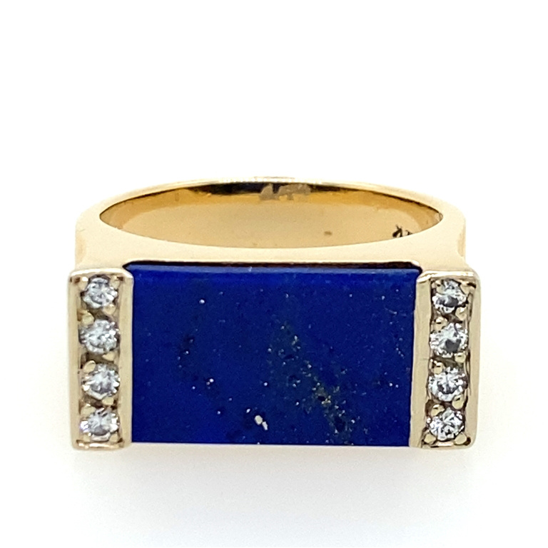 14k Yellow Gold Diamond & Lapis Ring