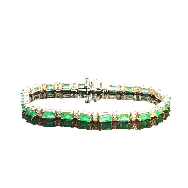 14k Yellow Gold Diamond & Emerald Bracelet